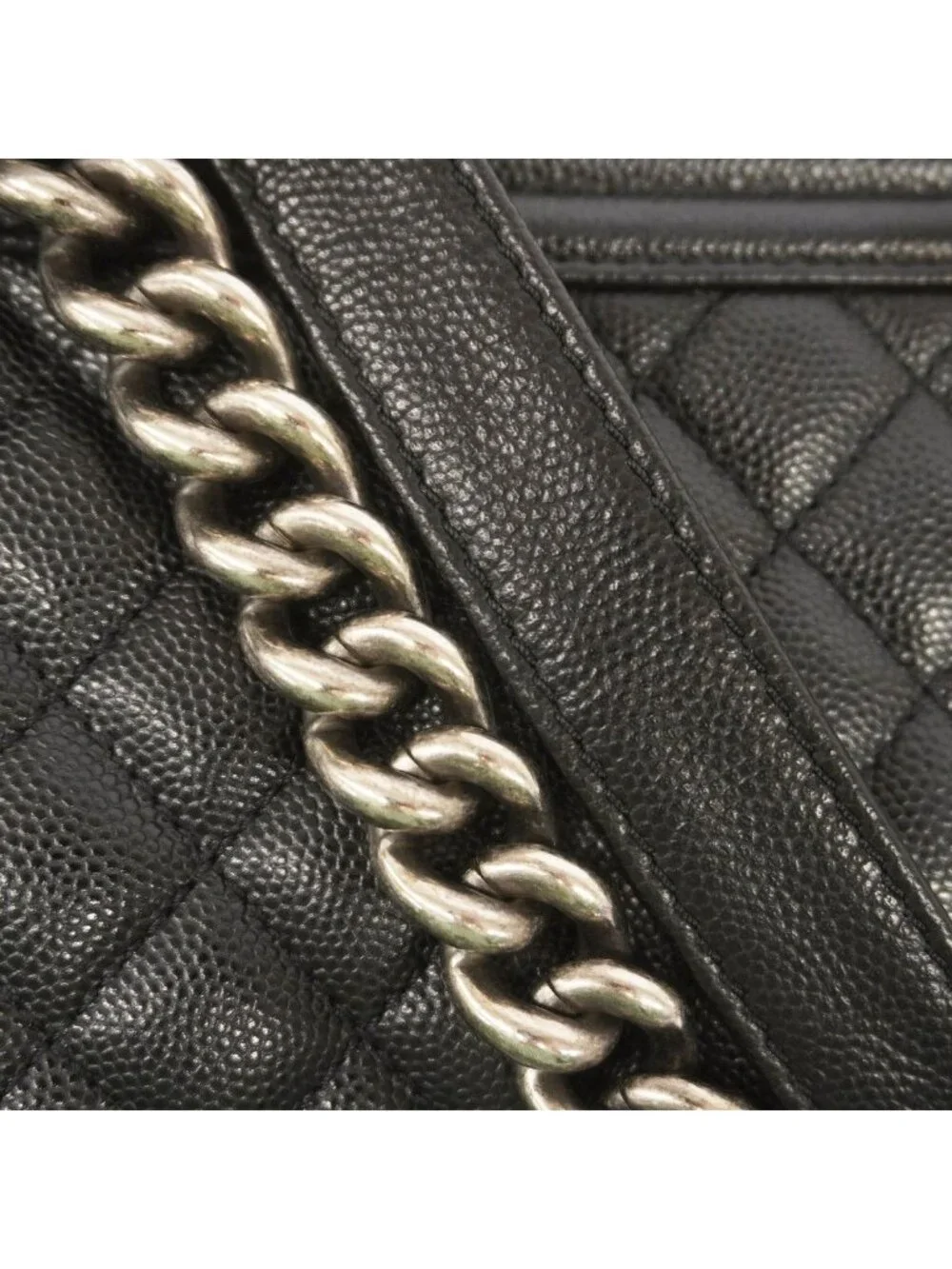 Chanel Shoulder Bag Boy Caviar Leather Black Silver